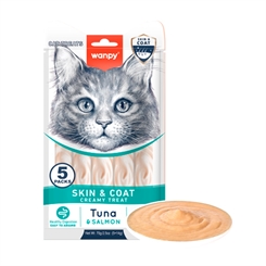 Wanpy Functional Creamy Lickable Treat Skin & Coat Tuna & Salmon 70g (5x14g) - godbid til katte